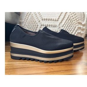 Never worn Marco Moreo White Label Milano gold and black Platform slip on shoes